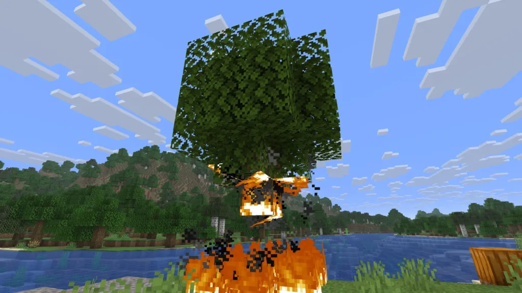 Minecraft 燃燒中的樹木