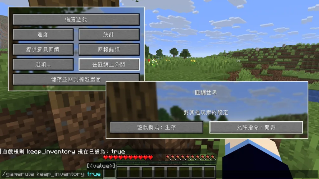 Minecraft Java 版公開至區網並開啟 keepInventory 防噴